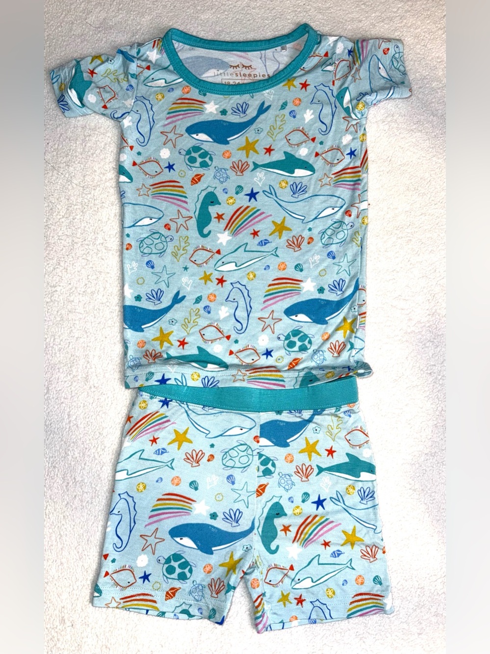 Little Sleepies "Ocean Pals" Short Sleeve & Shorts Two-Piece Pajama Set, 18-24 m